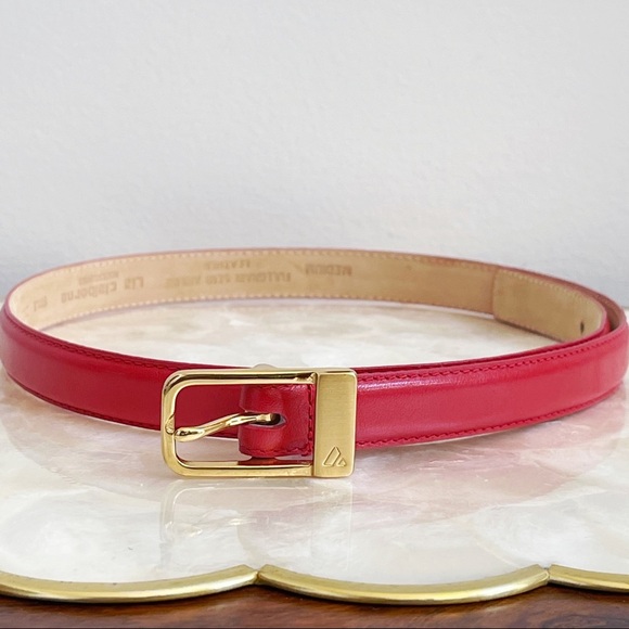 Liz Claiborne Red Leather Slim Brass Buckle Belt M main image 7